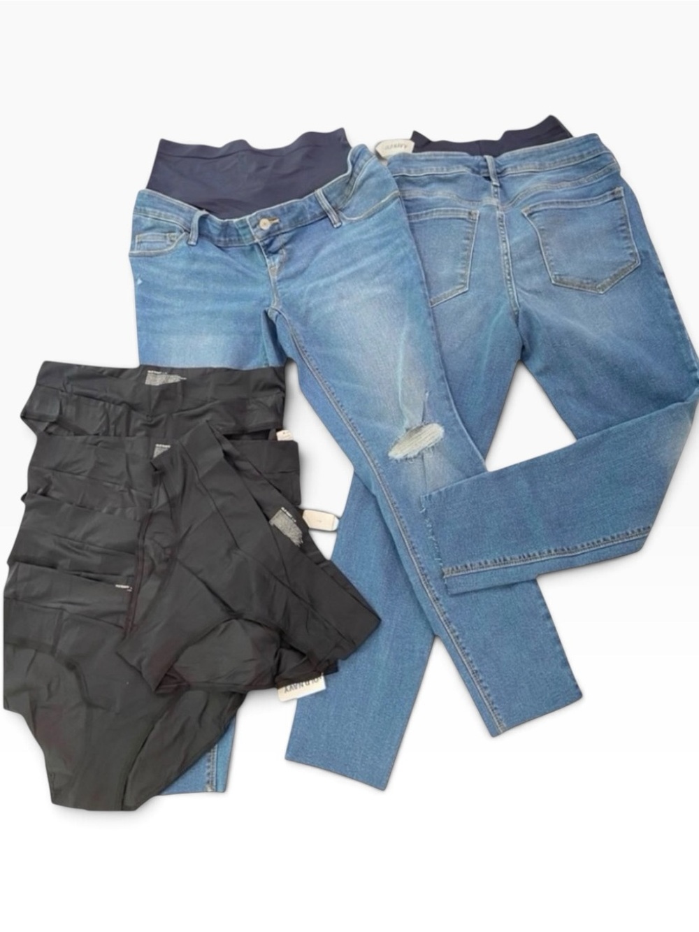 Maternity NWT bundle 2 flattering jeans + 5 black low rise panties in size Large